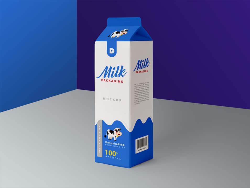 Free Milk Carton Box Packaging Mockup PSD