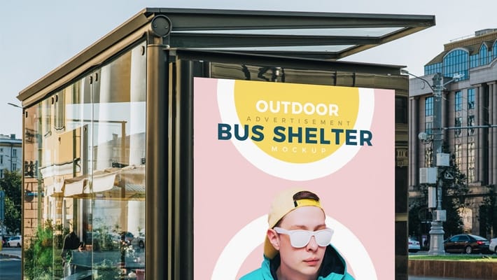 Free Outdoor Advertisement Bus Shelter Mockup PSD