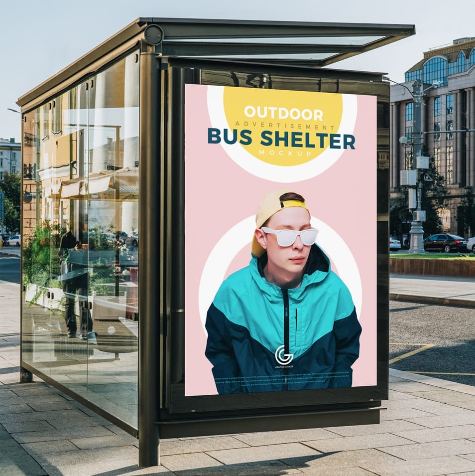 Free Outdoor Advertisement Bus Shelter Mockup PSD