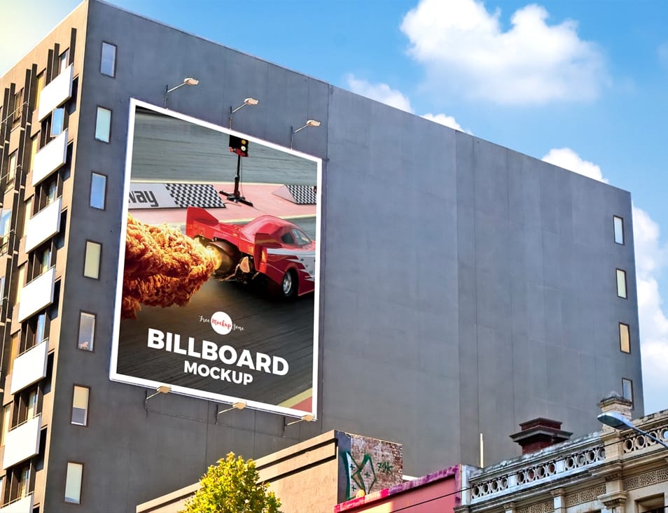 Free Outdoor Building Wall Advertisement Billboard Mockup PSD