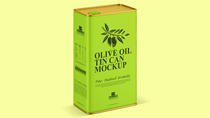 Free Packaging Olive Oil Tin Can Mockup PSD
