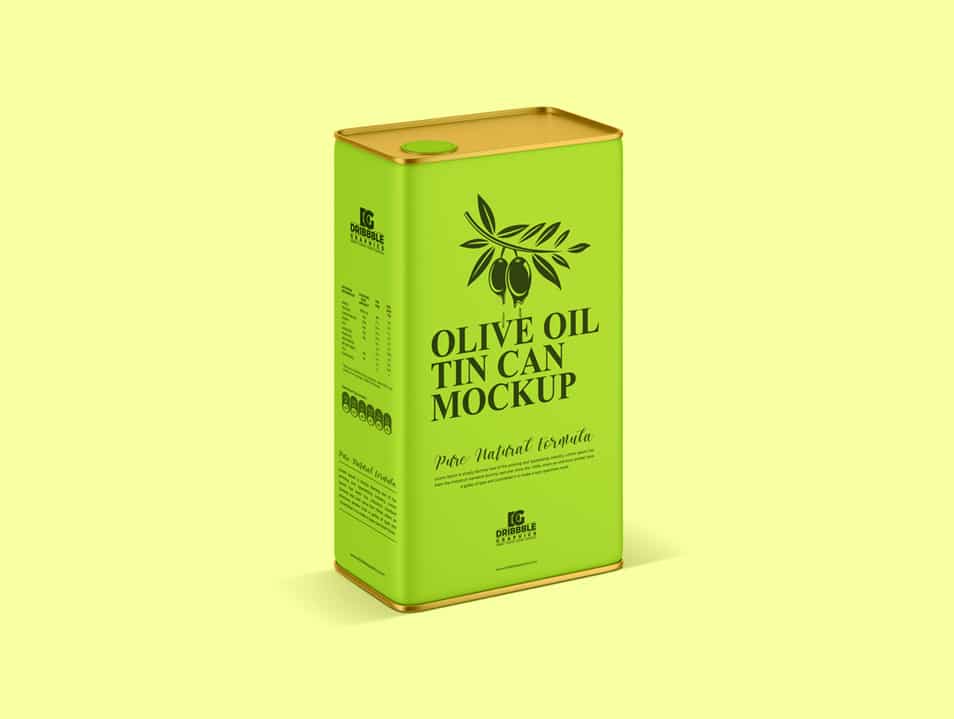 Free Packaging Olive Oil Tin Can Mockup PSD