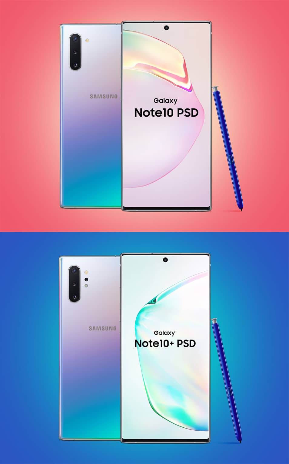 Free Samsung Galaxy Note10 & Note10+ Mockup PSD