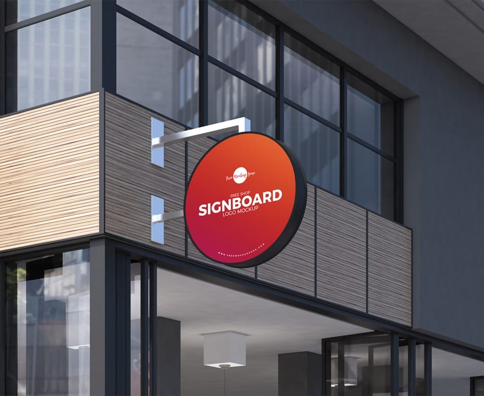 Free Shop Sign Board Logo Mockup PSD