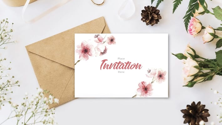 Free Stylish Branding With Flowers Invitation Mockup PSD