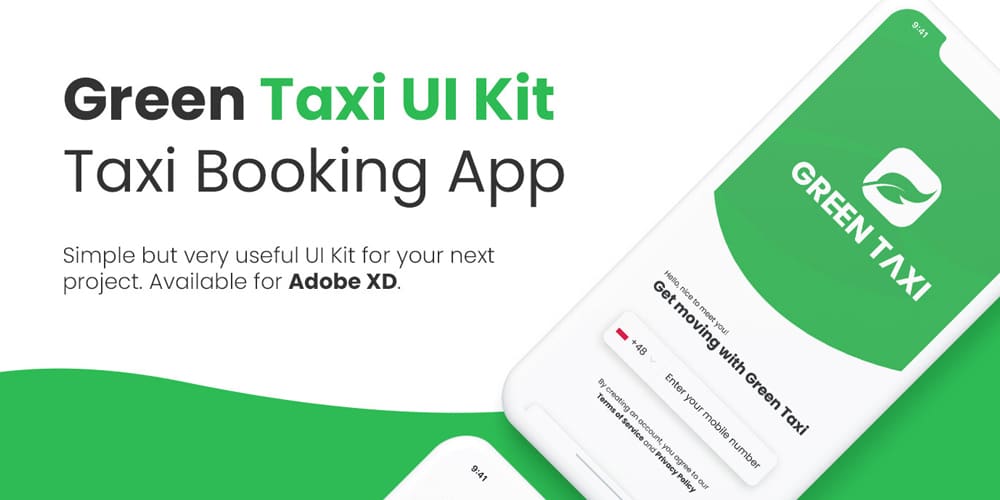 Green Taxi App UI kit for Adobe XD