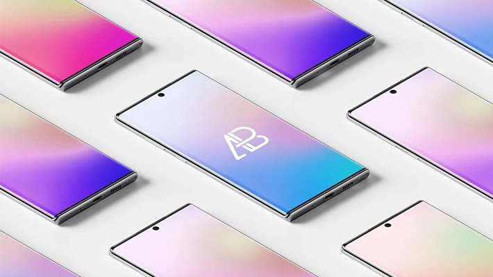 Isometric Galaxy Note 10 Pro Mockup