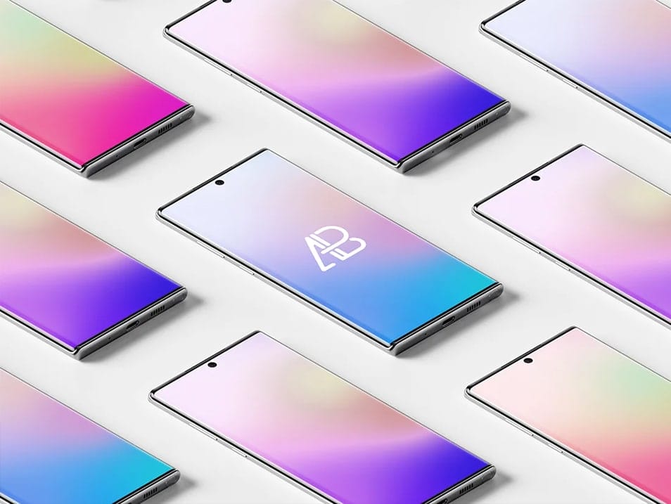Isometric Galaxy Note 10 Pro Mockup