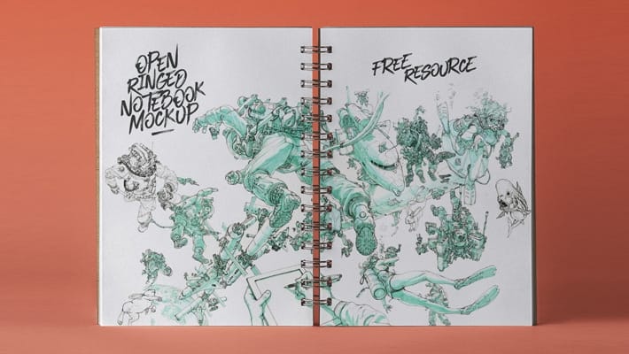 Open PSD Ringed Sketchbook Mockup