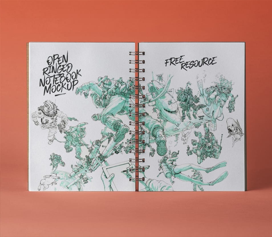 Open PSD Ringed Sketchbook Mockup