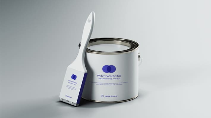 Paint Can & Brush Packaging Mockup