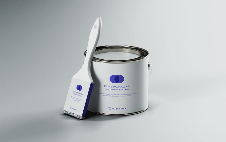 Paint Can & Brush Packaging Mockup