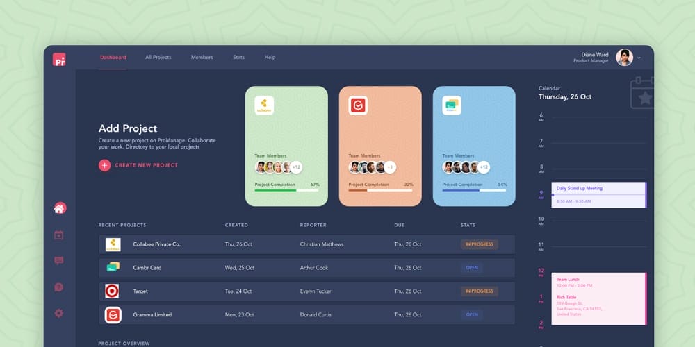 ProManage Dashboard for Adobe XD