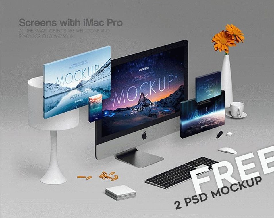 Screens with iMac Pro PSD Mockups