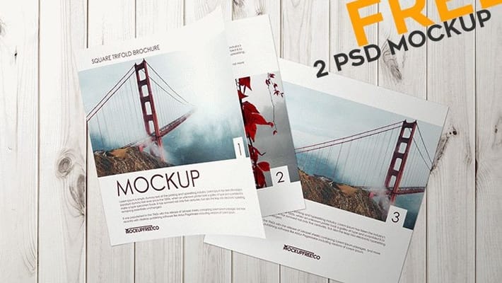 Square Trifold Brochure PSD Mockups