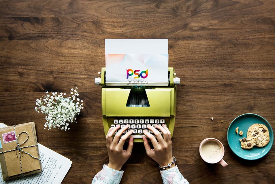 Typing on Typewriter Mockup PSD