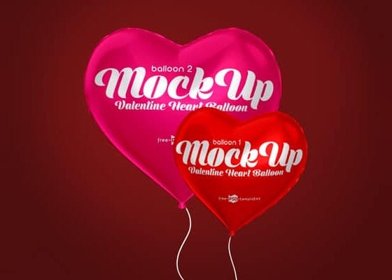 2 Free Valentine Heart Balloon Mock-ups in PSD