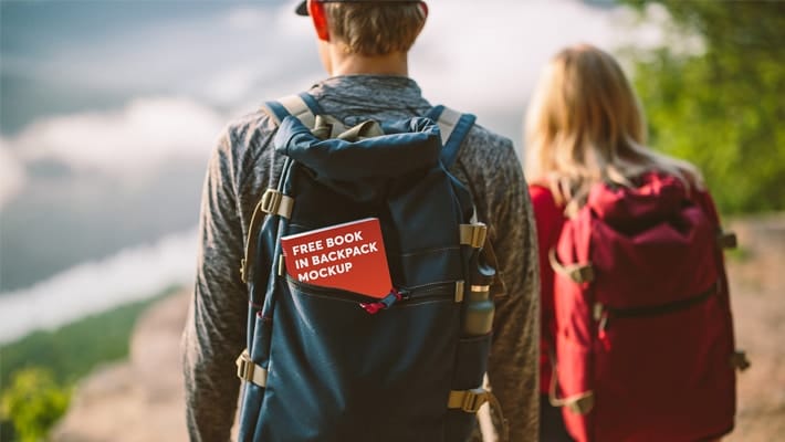 Free Book in Backpack Mockup