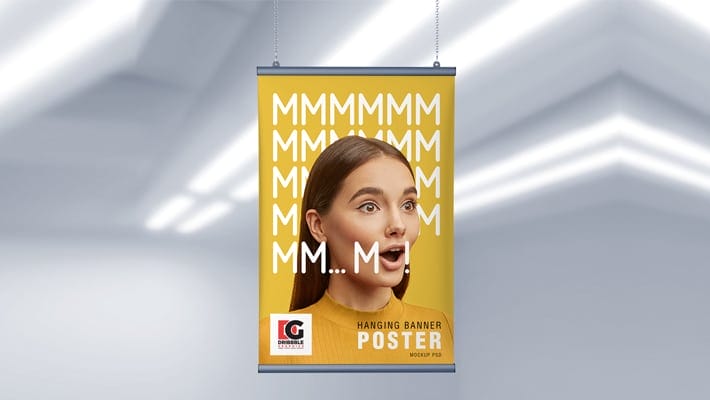 Free Ceiling Hanging Banner Poster Mockup PSD 2019