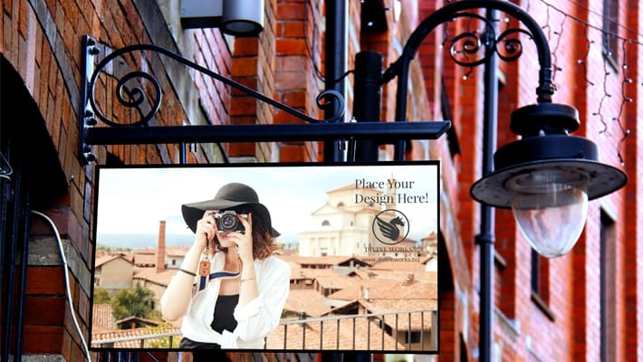 Free Hanging Wall Signage Mockup