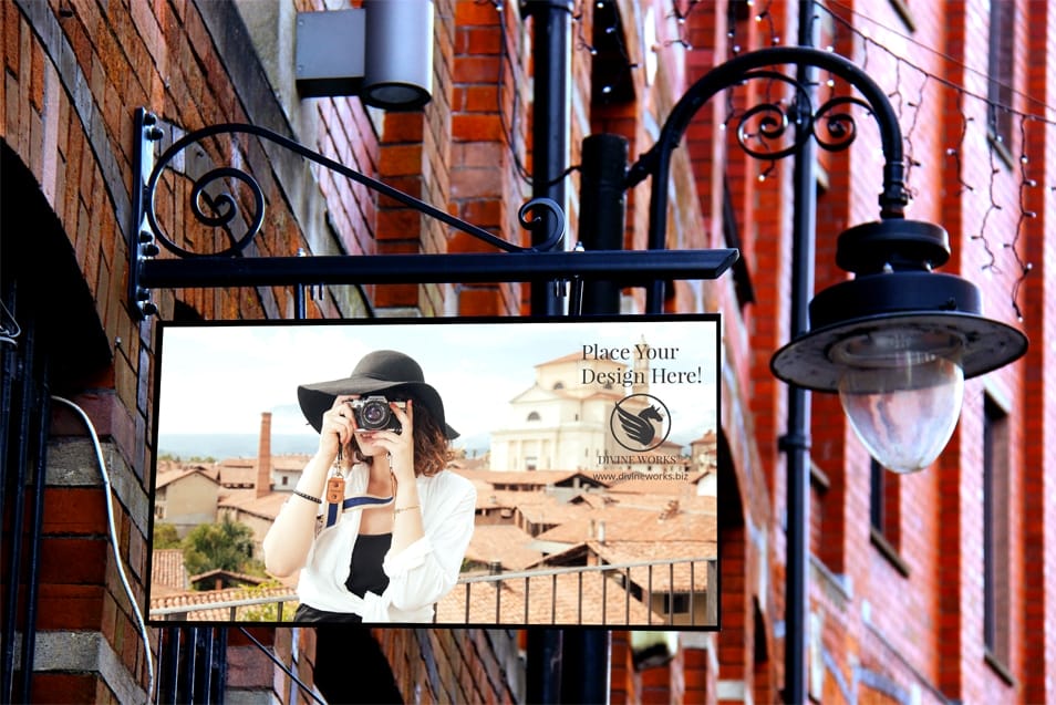 Free Hanging Wall Signage Mockup