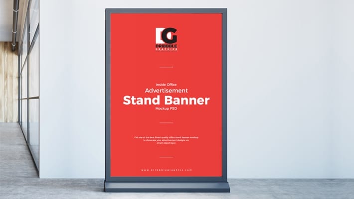 Free Inside Office Advertisement Stand Banner Mockup PSD