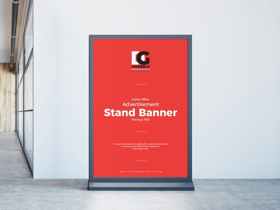 Free Inside Office Advertisement Stand Banner Mockup PSD