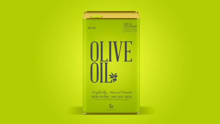 Free Modern Olive Oil Tin Can Mockup PSD