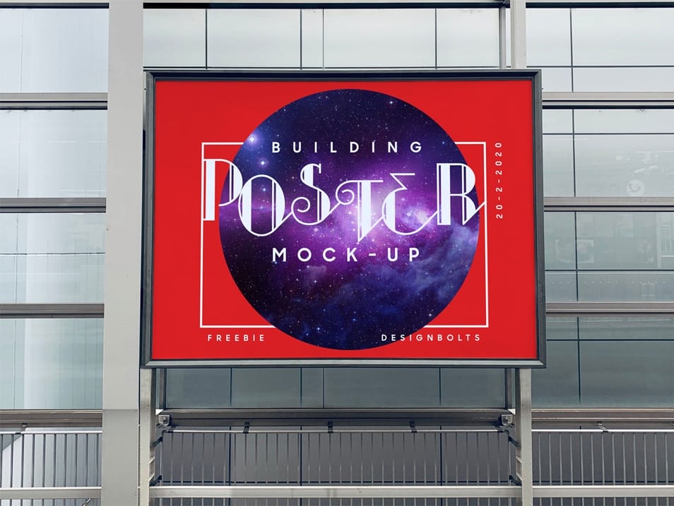Free Mounted on Building Poster Mockup PSD
