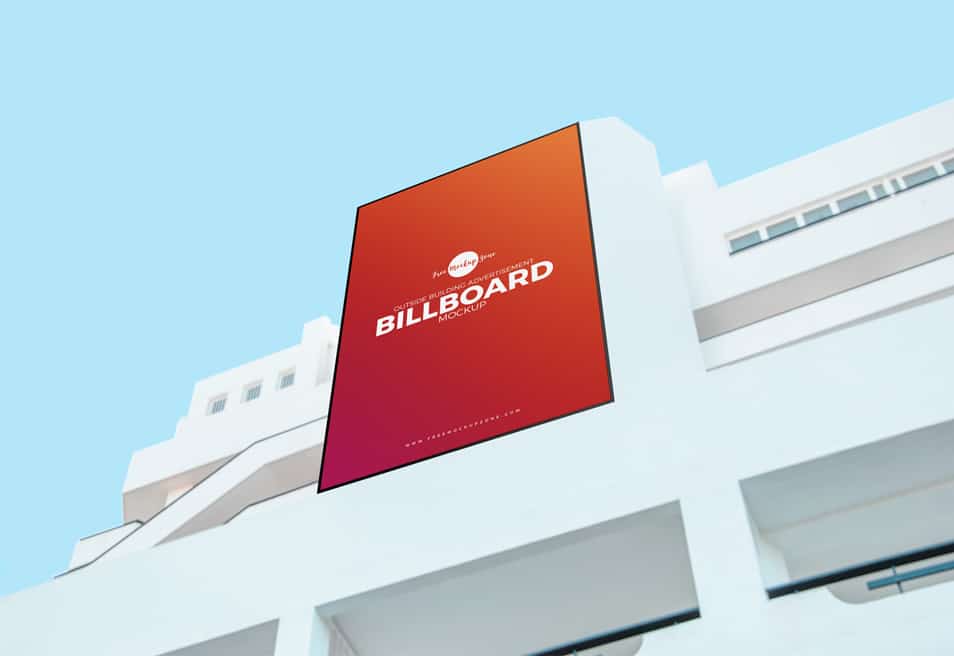 Free Outside Building Vertical Advertisement Billboard Mockup PSD