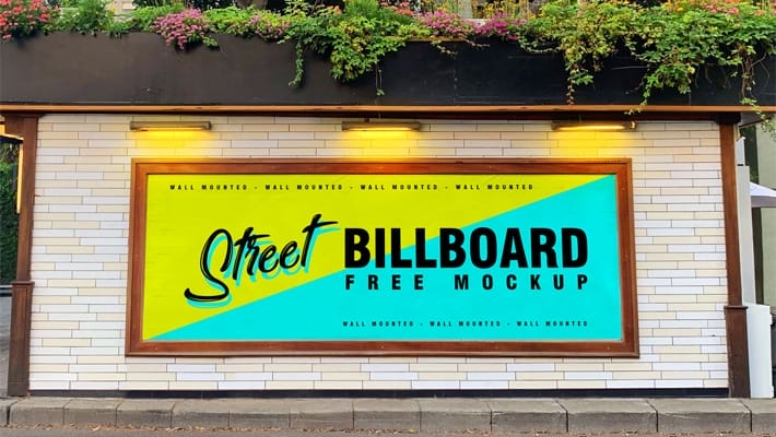 Free Street Wall Mounted Billboard Mockup PSD