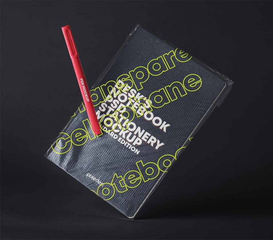 PSD Notebook Transparent Cover Mockup