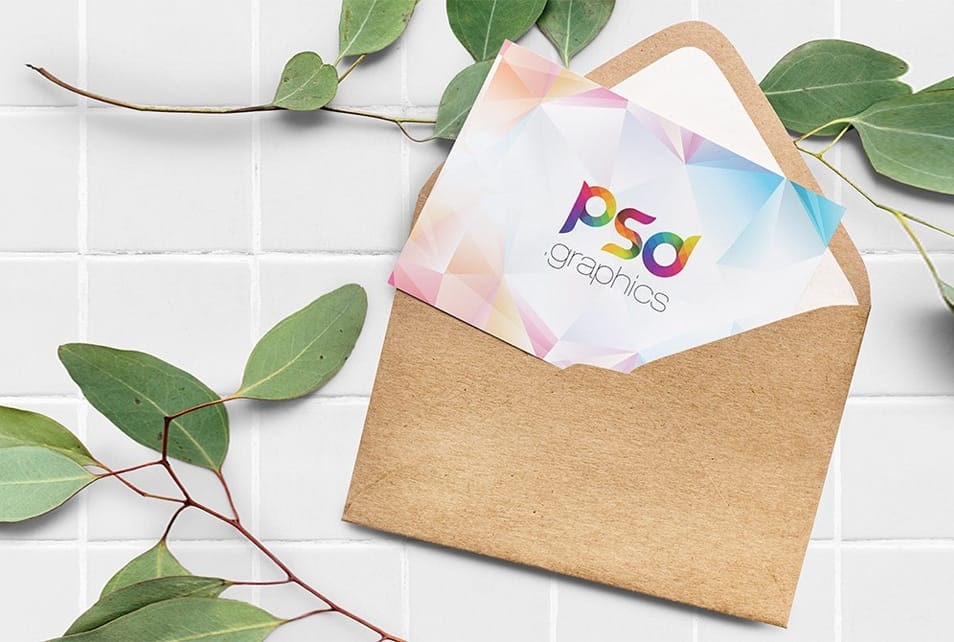 Postcard With Envelope Mockup