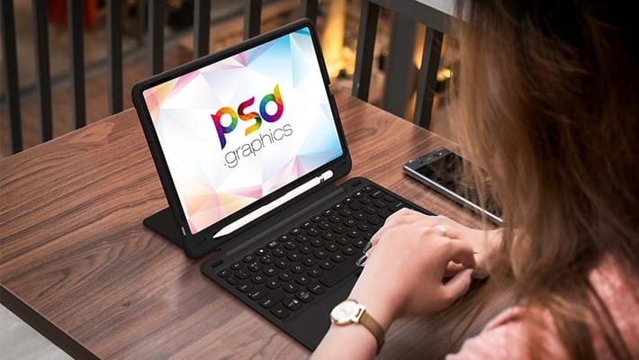 Woman Working on iPad Mockup