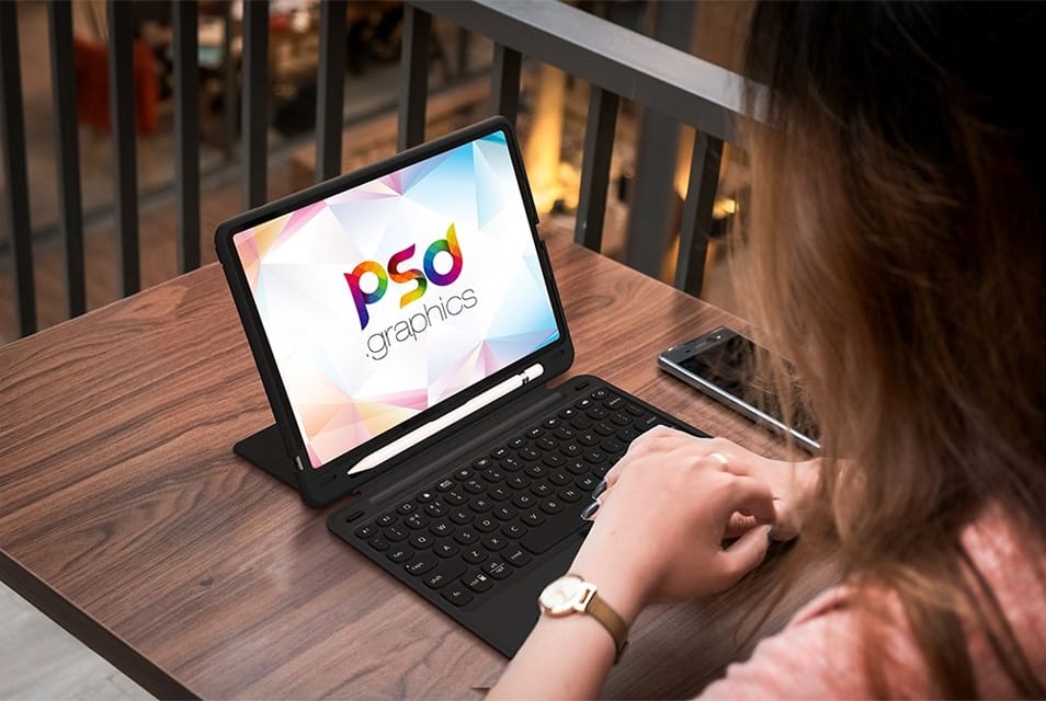 Woman Working on iPad Mockup