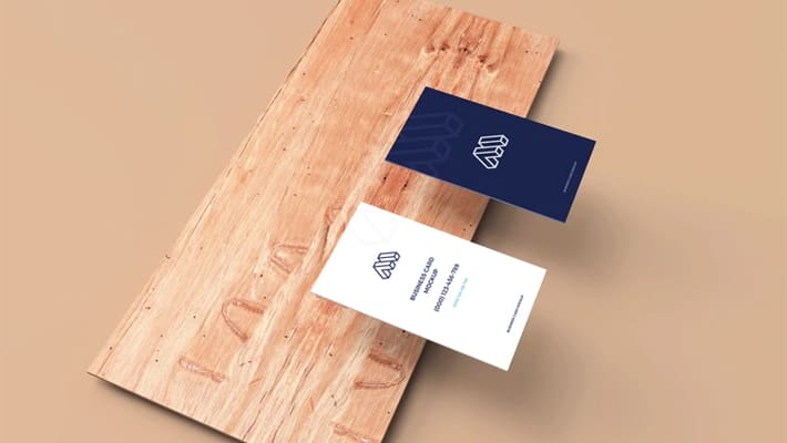 Business Cards Mockup Above Plank