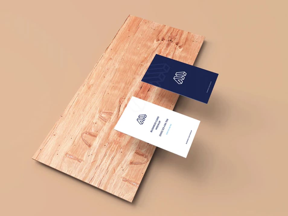 Business Cards Mockup Above Plank
