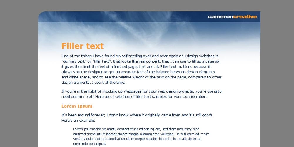 Dummy Text Generators and Tools 69 Cameron-Creative-Filler-Text