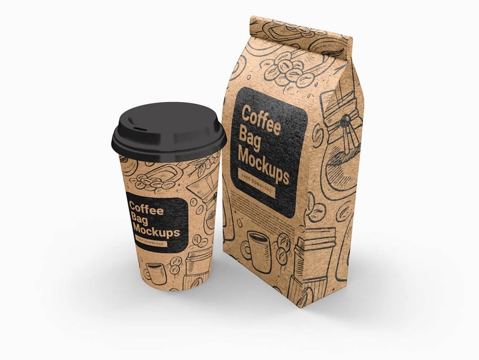 Cup and Coffee Bag Free Mockups