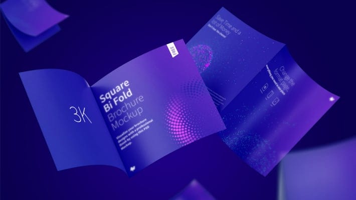 FREE Floating 3K Square Bi Fold Brochure Mockup