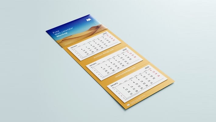 Free 3 Panel Wall Calendar Mockup