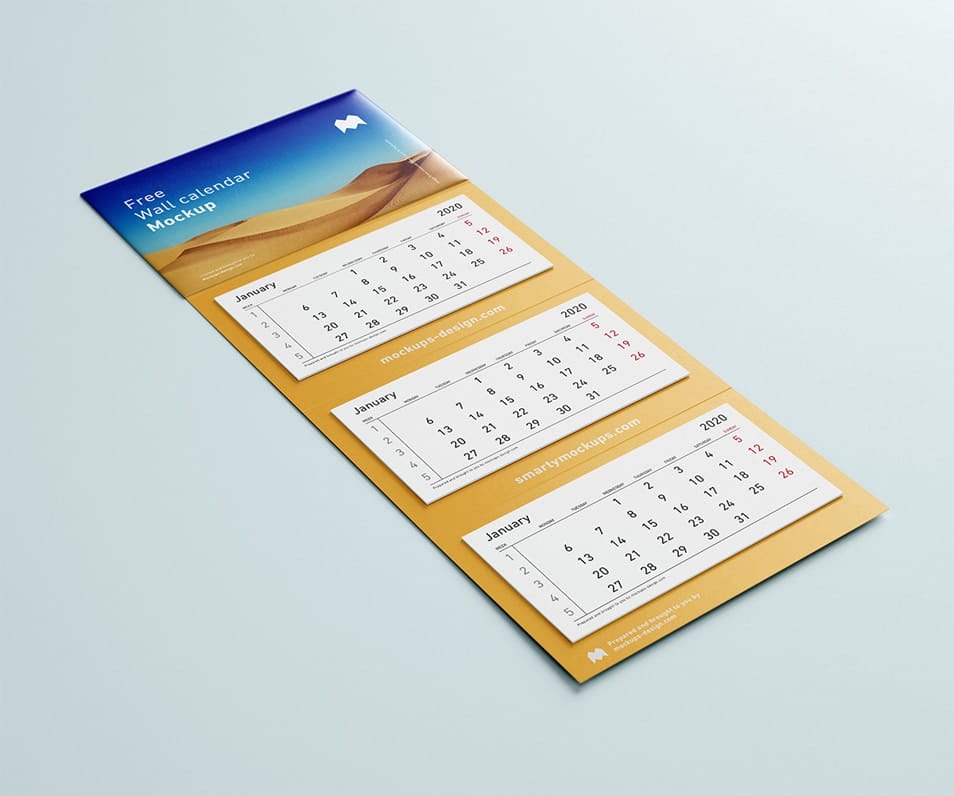 Free 3 Panel Wall Calendar Mockup