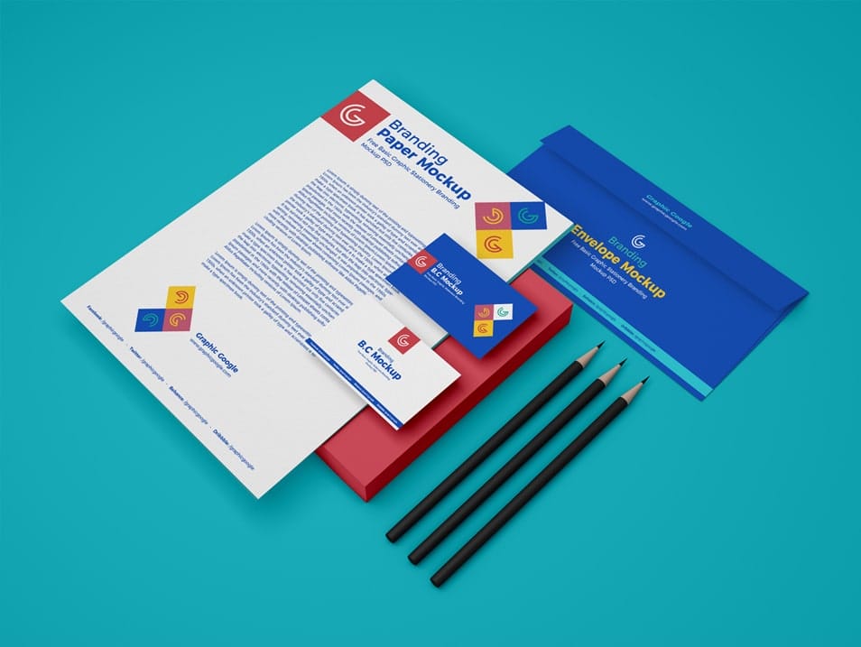 Free Basic Graphic Stationery Branding Mockup PSD