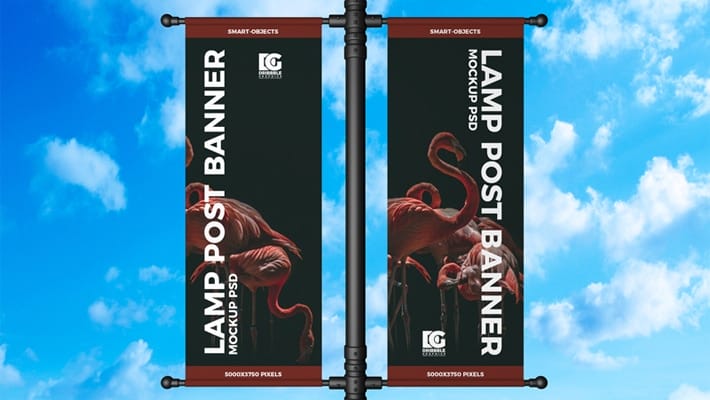 Free Lamp Post Banner Mockup PSD