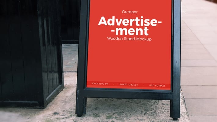 Free Outdoor Advertisement Wooden Banner Stand Mockup PSD