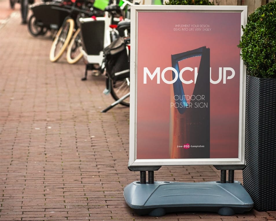 Free Outdoor Poster Sign Mock-up in PSD