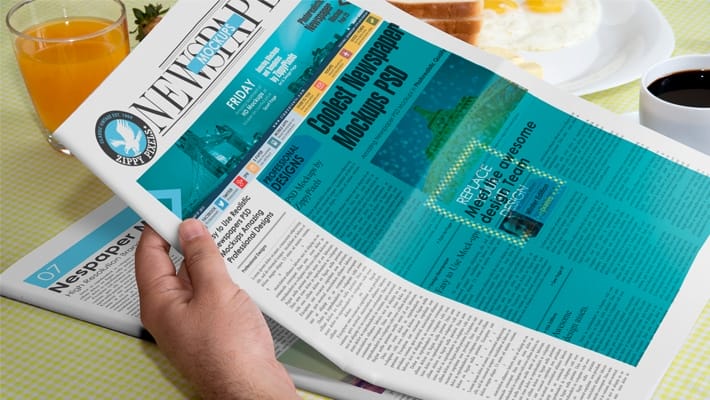 Free PSD Handheld Full Size Newspaper Mockup