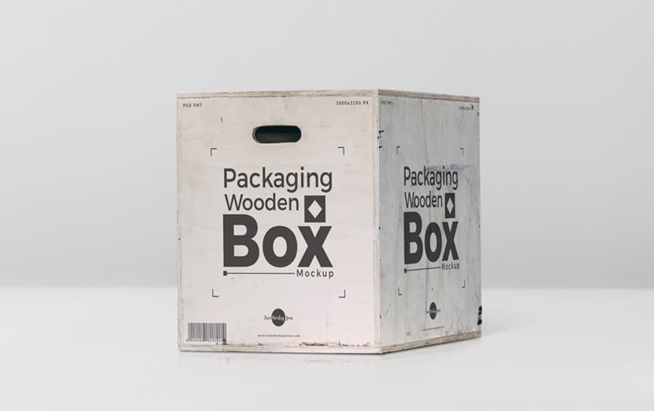 Free Packaging Wooden Box Mockup PSD