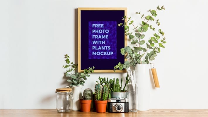 Free Photo Frame with Plants Mockup