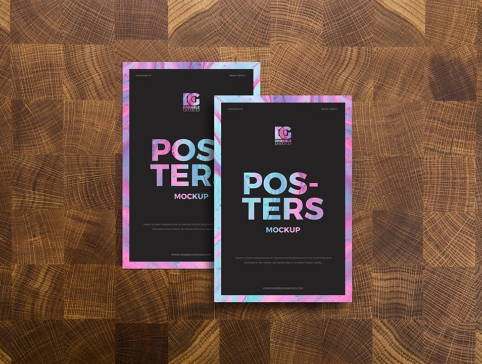 Free Posters on Wooden Background Mockup